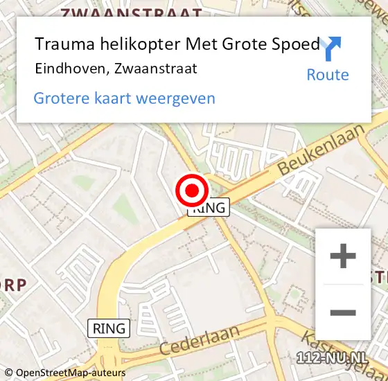 Locatie op kaart van de 112 melding: Trauma helikopter Met Grote Spoed Naar Eindhoven, Zwaanstraat op 15 november 2024 21:17