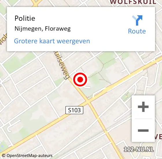 Locatie op kaart van de 112 melding: Politie Nijmegen, Floraweg op 15 november 2024 21:22