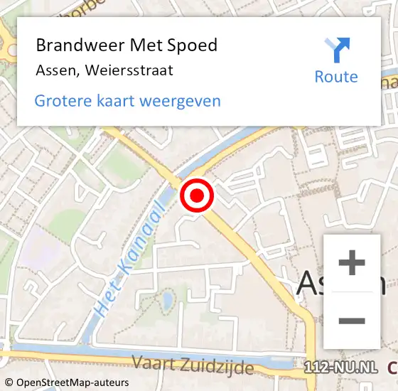 Locatie op kaart van de 112 melding: Brandweer Met Spoed Naar Assen, Weiersstraat op 15 november 2024 21:27