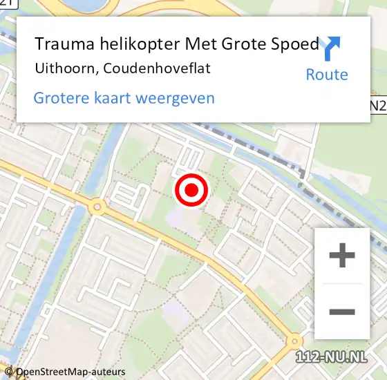 Locatie op kaart van de 112 melding: Trauma helikopter Met Grote Spoed Naar Uithoorn, Coudenhoveflat op 15 november 2024 21:31