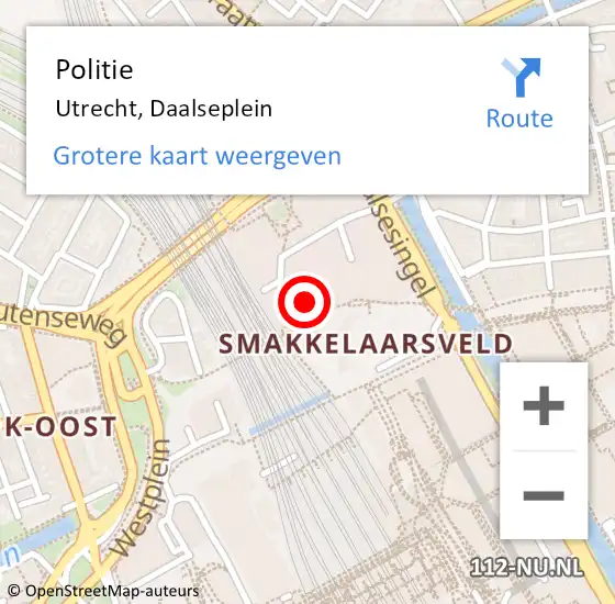 Locatie op kaart van de 112 melding: Politie Utrecht, Daalseplein op 15 november 2024 21:35