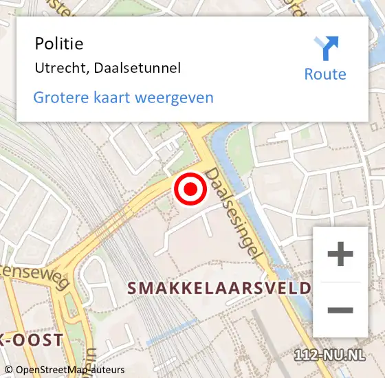Locatie op kaart van de 112 melding: Politie Utrecht, Daalsetunnel op 15 november 2024 21:36