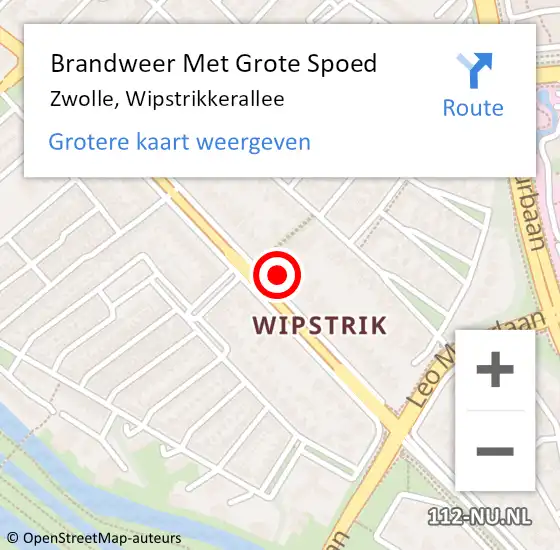 Locatie op kaart van de 112 melding: Brandweer Met Grote Spoed Naar Zwolle, Wipstrikkerallee op 15 november 2024 21:56