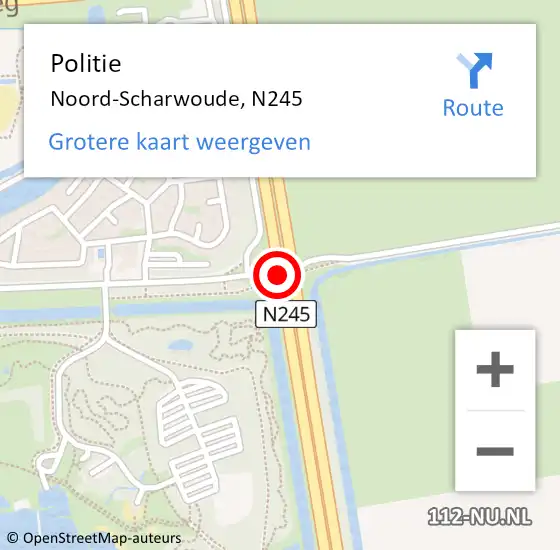 Locatie op kaart van de 112 melding: Politie Noord-Scharwoude, N245 op 27 oktober 2014 08:46