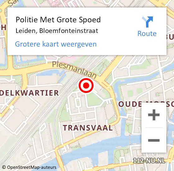 Locatie op kaart van de 112 melding: Politie Met Grote Spoed Naar Leiden, Bloemfonteinstraat op 15 november 2024 22:32