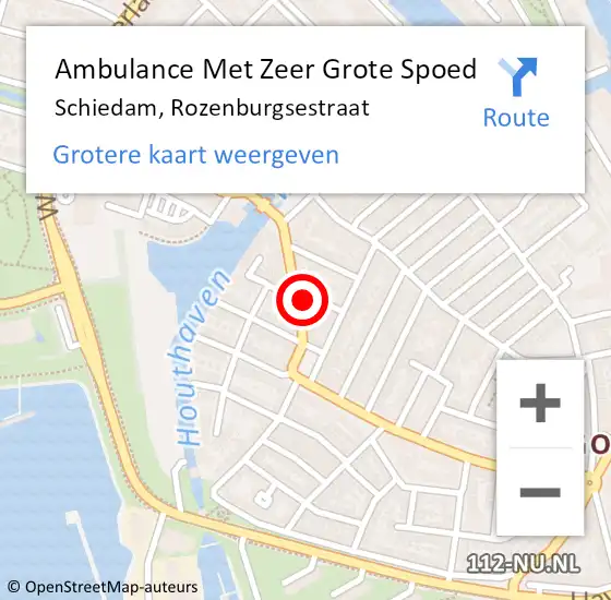 Locatie op kaart van de 112 melding: Ambulance Met Zeer Grote Spoed Naar Schiedam, Rozenburgsestraat op 15 november 2024 22:42