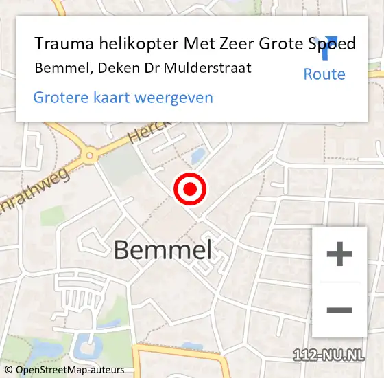 Locatie op kaart van de 112 melding: Trauma helikopter Met Zeer Grote Spoed Naar Bemmel, Deken Dr Mulderstraat op 15 november 2024 23:10