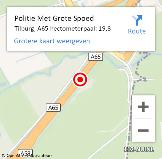 Locatie op kaart van de 112 melding: Politie Met Grote Spoed Naar Oisterwijk, A65 hectometerpaal: 19,8 op 15 november 2024 23:17