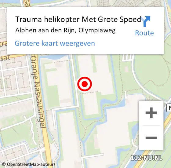 Locatie op kaart van de 112 melding: Trauma helikopter Met Grote Spoed Naar Alphen aan den Rijn, Olympiaweg op 15 november 2024 23:57