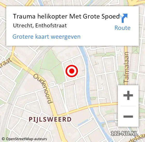 Locatie op kaart van de 112 melding: Trauma helikopter Met Grote Spoed Naar Utrecht, Enthofstraat op 16 november 2024 00:14