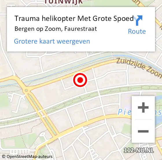 Locatie op kaart van de 112 melding: Trauma helikopter Met Grote Spoed Naar Bergen op Zoom, Faurestraat op 16 november 2024 00:36