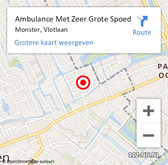 Locatie op kaart van de 112 melding: Ambulance Met Zeer Grote Spoed Naar Monster, Vlotlaan op 16 november 2024 00:51