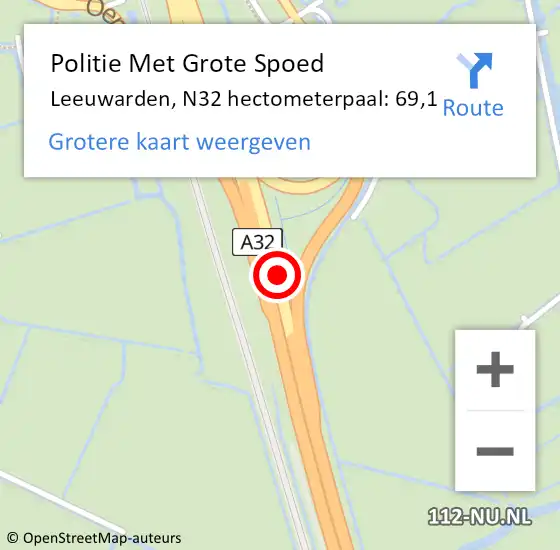 Locatie op kaart van de 112 melding: Politie Met Grote Spoed Naar Leeuwarden, N32 hectometerpaal: 69,1 op 16 november 2024 02:16