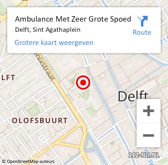 Locatie op kaart van de 112 melding: Ambulance Met Zeer Grote Spoed Naar Delft, Sint Agathaplein op 16 november 2024 02:30