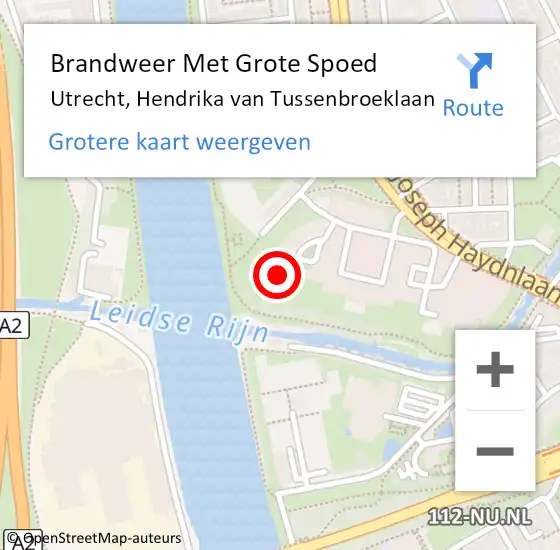 Locatie op kaart van de 112 melding: Brandweer Met Grote Spoed Naar Utrecht, Hendrika van Tussenbroeklaan op 16 november 2024 02:41