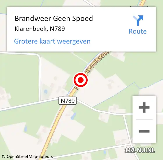 Locatie op kaart van de 112 melding: Brandweer Geen Spoed Naar Klarenbeek, N789 op 27 oktober 2014 09:01