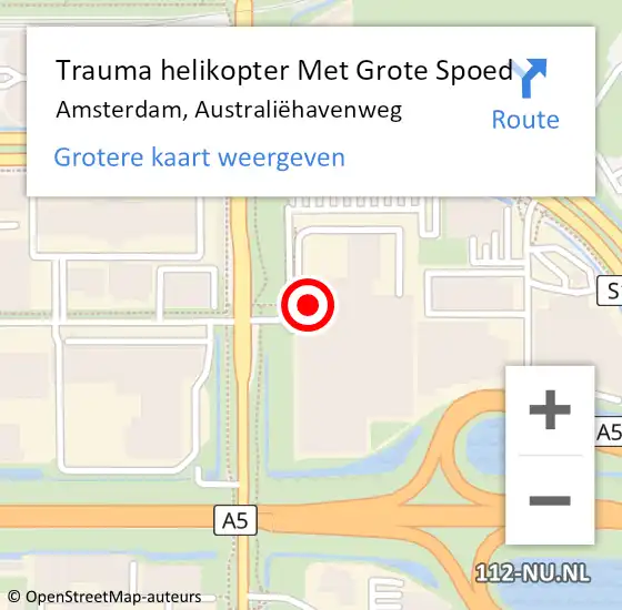 Locatie op kaart van de 112 melding: Trauma helikopter Met Grote Spoed Naar Amsterdam, Australiëhavenweg op 16 november 2024 03:07