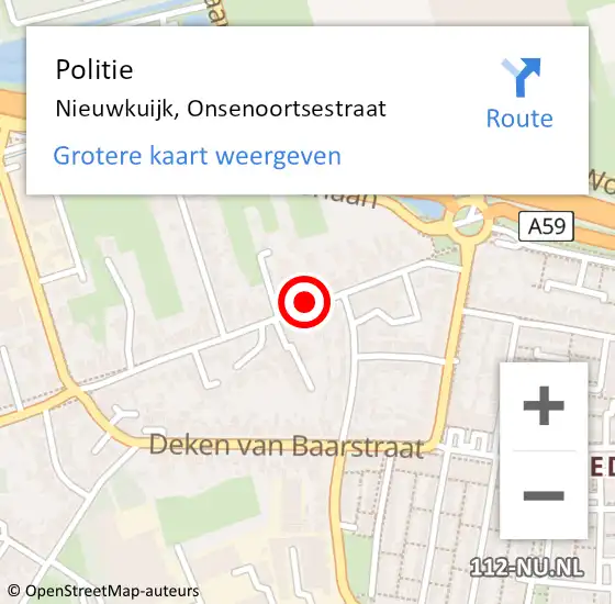 Locatie op kaart van de 112 melding: Politie Nieuwkuijk, Onsenoortsestraat op 16 november 2024 03:29