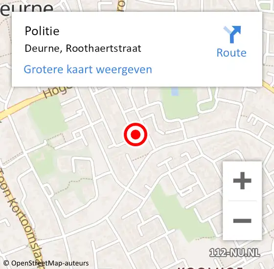 Locatie op kaart van de 112 melding: Politie Deurne, Roothaertstraat op 16 november 2024 03:30