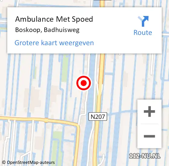 Locatie op kaart van de 112 melding: Ambulance Met Spoed Naar Boskoop, Badhuisweg op 16 november 2024 04:15