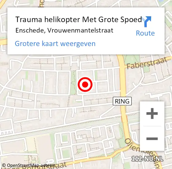 Locatie op kaart van de 112 melding: Trauma helikopter Met Grote Spoed Naar Enschede, Vrouwenmantelstraat op 16 november 2024 04:19