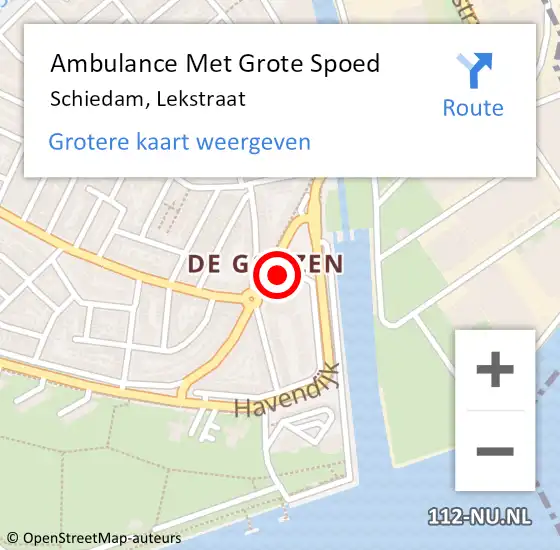 Locatie op kaart van de 112 melding: Ambulance Met Grote Spoed Naar Schiedam, Lekstraat op 16 november 2024 08:46