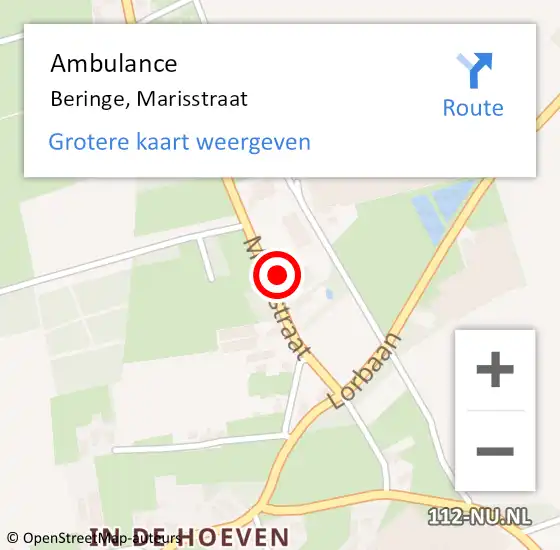 Locatie op kaart van de 112 melding: Ambulance Beringe, Marisstraat op 27 oktober 2014 09:12