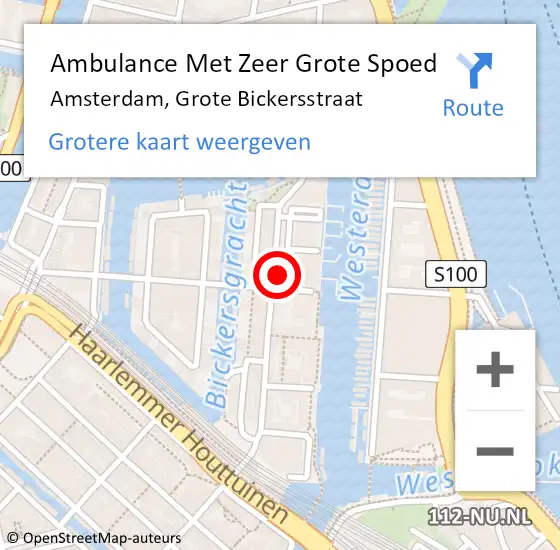 Locatie op kaart van de 112 melding: Ambulance Met Zeer Grote Spoed Naar Amsterdam, Grote Bickersstraat op 16 november 2024 09:36