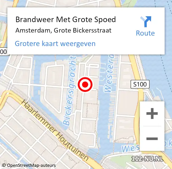 Locatie op kaart van de 112 melding: Brandweer Met Grote Spoed Naar Amsterdam, Grote Bickersstraat op 16 november 2024 09:36