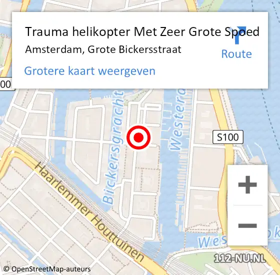 Locatie op kaart van de 112 melding: Trauma helikopter Met Zeer Grote Spoed Naar Amsterdam, Grote Bickersstraat op 16 november 2024 09:40