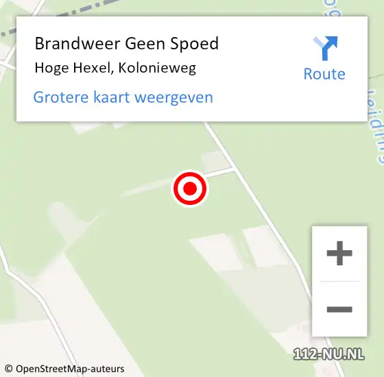 Locatie op kaart van de 112 melding: Brandweer Geen Spoed Naar Hoge Hexel, Kolonieweg op 16 november 2024 09:41