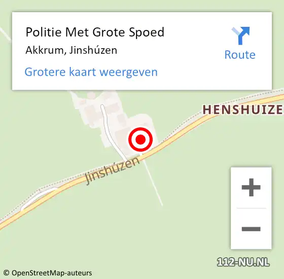 Locatie op kaart van de 112 melding: Politie Met Grote Spoed Naar Akkrum, Jinshúzen op 16 november 2024 09:55