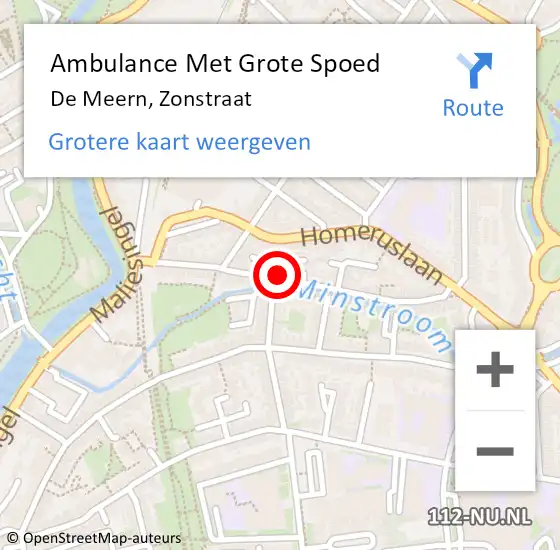 Locatie op kaart van de 112 melding: Ambulance Met Grote Spoed Naar De Meern, Zonstraat op 16 november 2024 10:26