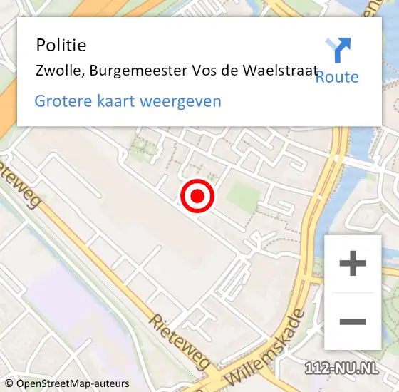 Locatie op kaart van de 112 melding: Politie Zwolle, Burgemeester Vos de Waelstraat op 16 november 2024 10:59