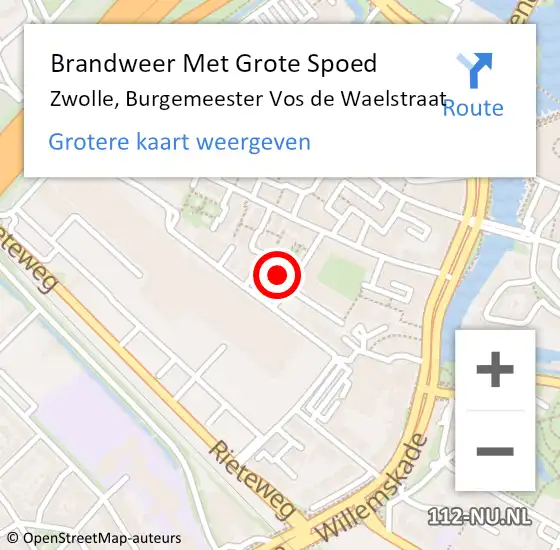 Locatie op kaart van de 112 melding: Brandweer Met Grote Spoed Naar Zwolle, Burgemeester Vos de Waelstraat op 16 november 2024 11:00