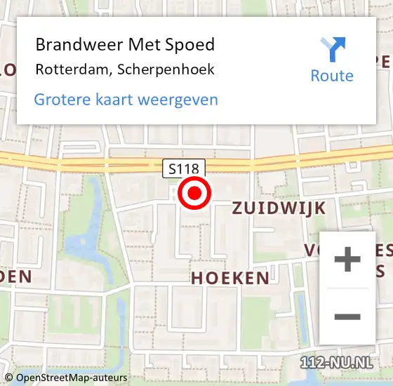 Locatie op kaart van de 112 melding: Brandweer Met Spoed Naar Rotterdam, Scherpenhoek op 16 november 2024 11:01