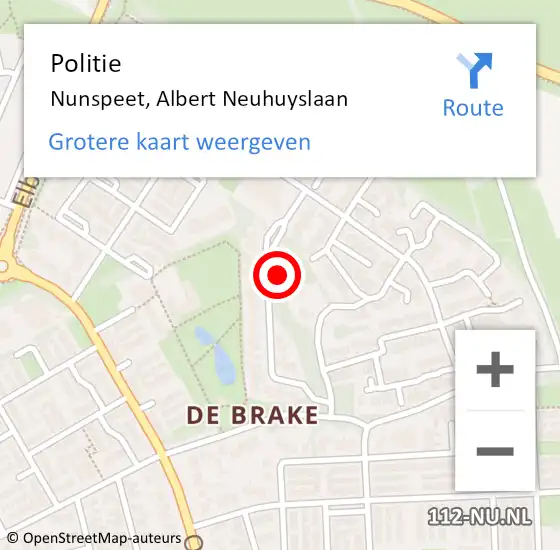 Locatie op kaart van de 112 melding: Politie Nunspeet, Albert Neuhuyslaan op 16 november 2024 11:12