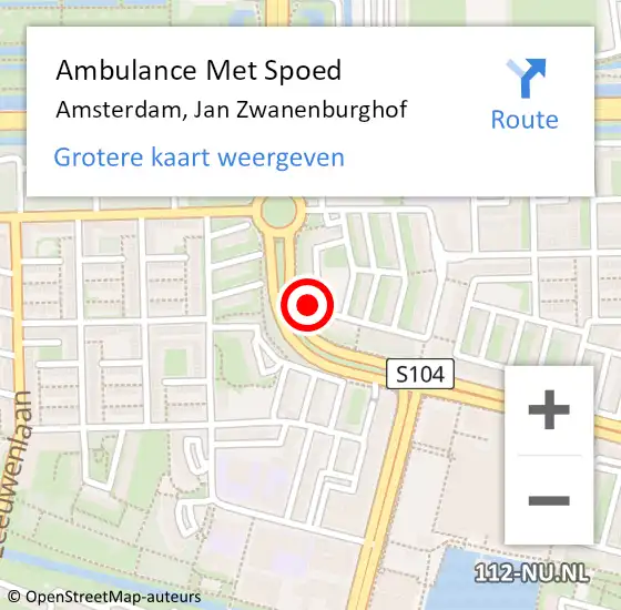 Locatie op kaart van de 112 melding: Ambulance Met Spoed Naar Amsterdam, Jan Zwanenburghof op 16 november 2024 11:28