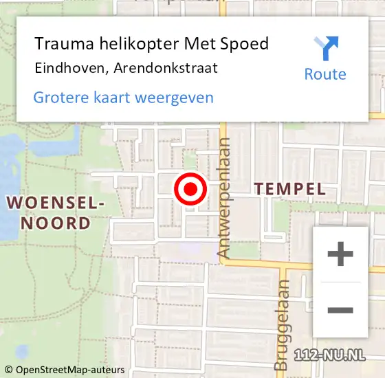 Locatie op kaart van de 112 melding: Trauma helikopter Met Spoed Naar Eindhoven, Arendonkstraat op 16 november 2024 12:06