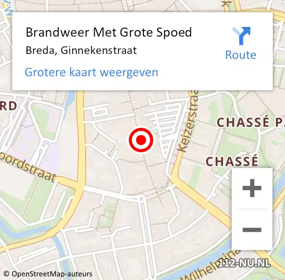 Locatie op kaart van de 112 melding: Brandweer Met Grote Spoed Naar Breda, Ginnekenstraat op 16 november 2024 12:12