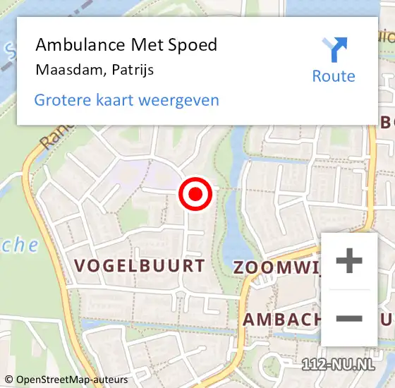 Locatie op kaart van de 112 melding: Ambulance Met Spoed Naar Maasdam, Patrijs op 16 november 2024 12:26