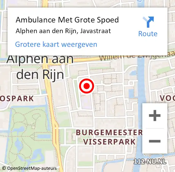 Locatie op kaart van de 112 melding: Ambulance Met Grote Spoed Naar Alphen aan den Rijn, Javastraat op 16 november 2024 12:37