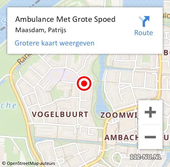 Locatie op kaart van de 112 melding: Ambulance Met Grote Spoed Naar Maasdam, Patrijs op 16 november 2024 12:40