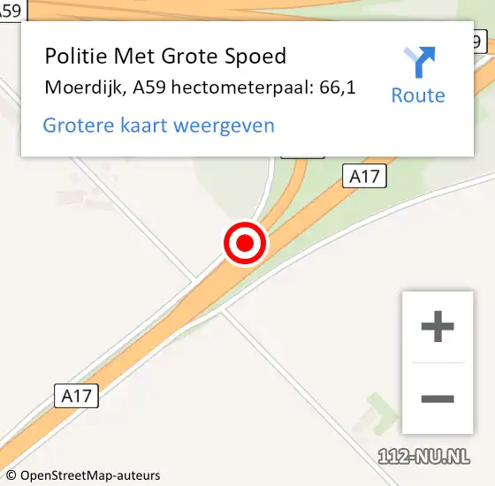 Locatie op kaart van de 112 melding: Politie Met Grote Spoed Naar Moerdijk, A59 hectometerpaal: 66,1 op 16 november 2024 12:44