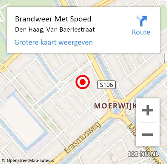 Locatie op kaart van de 112 melding: Brandweer Met Spoed Naar Den Haag, Van Baerlestraat op 16 november 2024 12:56