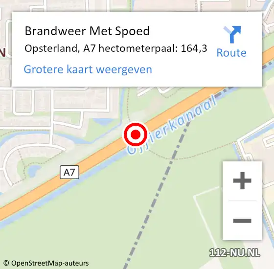 Locatie op kaart van de 112 melding: Brandweer Met Spoed Naar Opsterland, A7 hectometerpaal: 164,3 op 16 november 2024 13:09