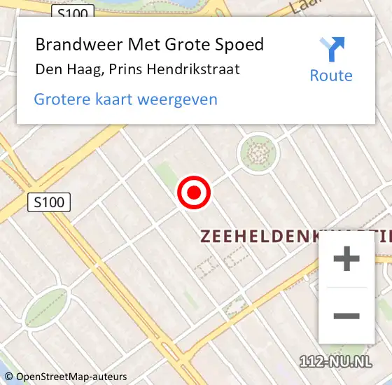 Locatie op kaart van de 112 melding: Brandweer Met Grote Spoed Naar Den Haag, Prins Hendrikstraat op 16 november 2024 13:19