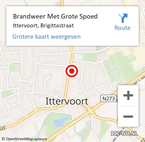 Locatie op kaart van de 112 melding: Brandweer Met Grote Spoed Naar Ittervoort, Brigittastraat op 16 november 2024 13:30