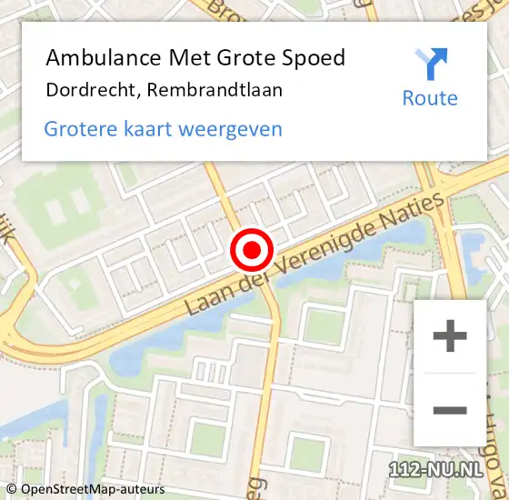 Locatie op kaart van de 112 melding: Ambulance Met Grote Spoed Naar Dordrecht, Rembrandtlaan op 16 november 2024 13:34