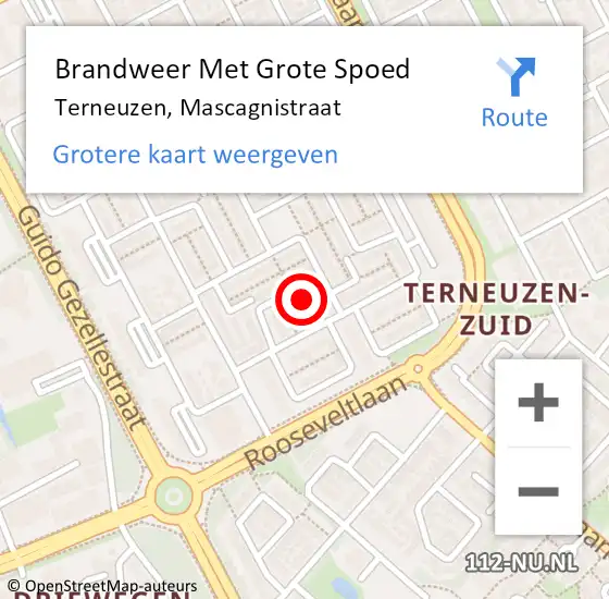 Locatie op kaart van de 112 melding: Brandweer Met Grote Spoed Naar Terneuzen, Mascagnistraat op 16 november 2024 14:05